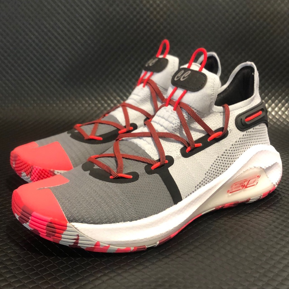 Under Armour Curry 6 Grey Grimson Mens Basketball Shoes